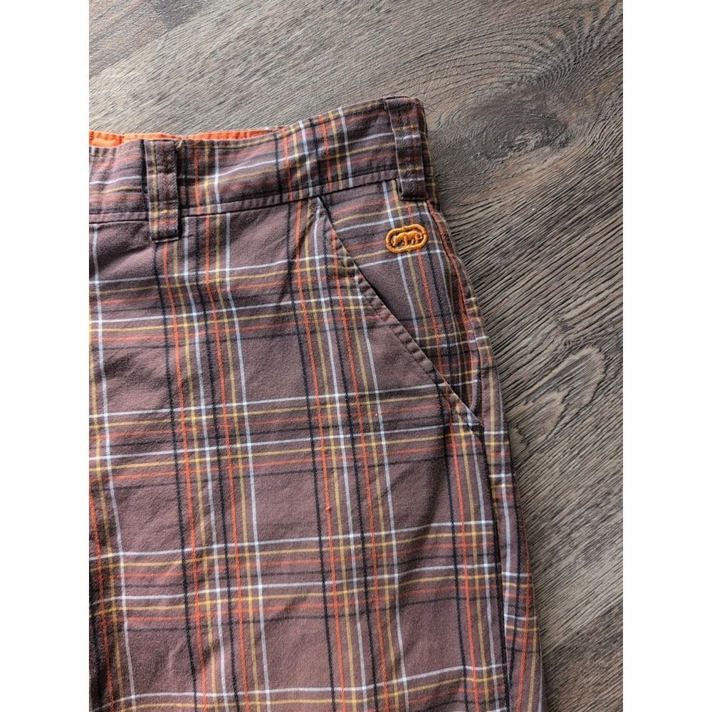 Ecko Unltd Men's Shorts Orange Brown Sz 36 Plaid Bermuda Cotton 11" Outdoor - Picture 2 of 16